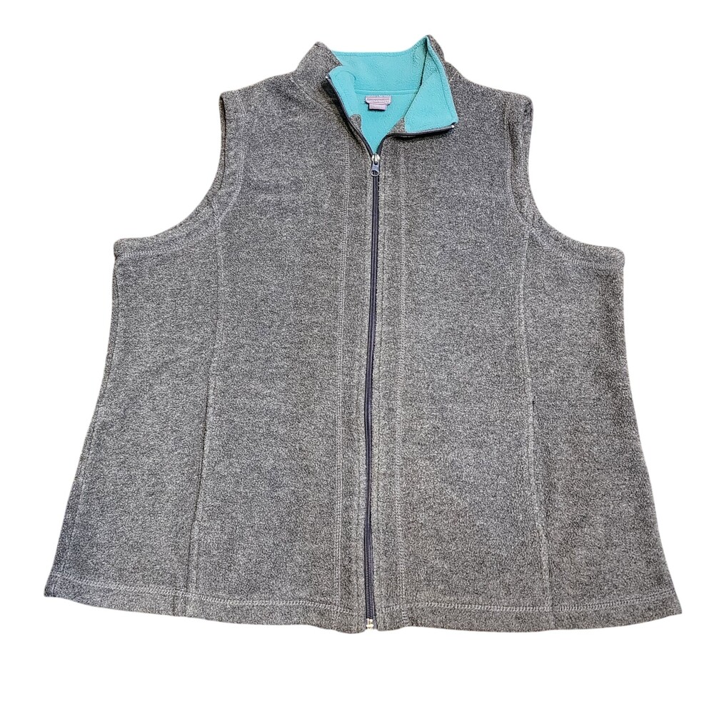 Laura Scott Women Vest Grey Teal XL Sleeveless Fleece